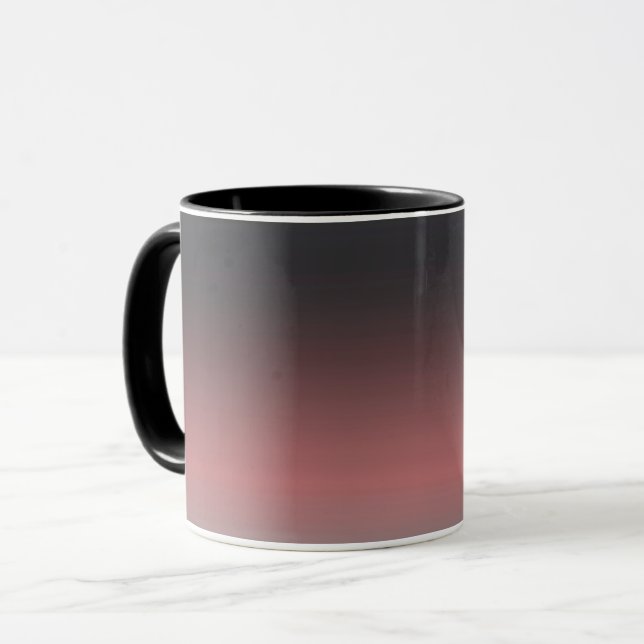 Mug Gris, rose, dégradé noir, Ombre. (Devant gauche)