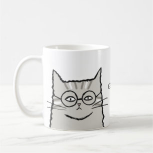 Mug Gris Tabby Chat avec lunettes Nom personnalisé Amo
