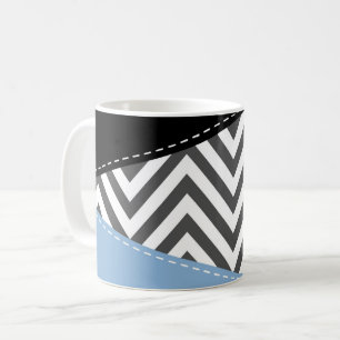 Mug Gris Zigzag, Gris Chevron, Motif Zigzag, Bleu