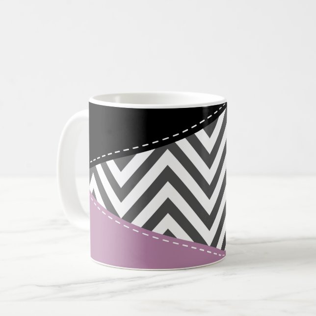 Mug Gris Zigzag, Gris Chevron, Motif Zigzag, Violet (Devant gauche)