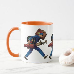 Mug Groom d'époque en uniforme, valise et club de golf