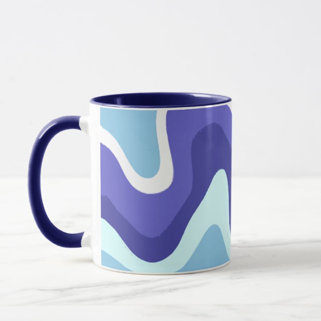Mug Groovy Rétro Bleu et Violet Ondulé (Gauche)