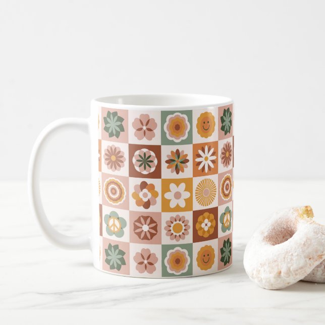 Mug Groovy Retro Floral Checked (Avec donut)