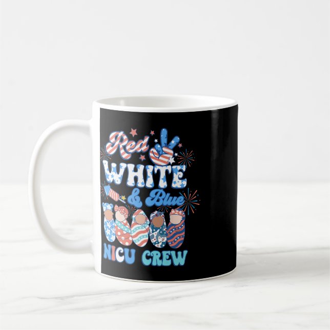 Mug Groovy Rouge Blanc Bleu Équipe Nicu Infirmière Nic (Gauche)