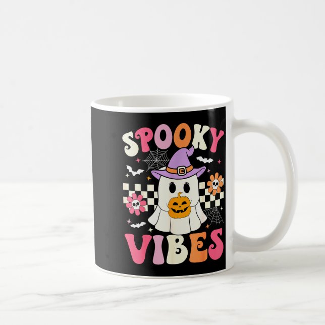 Mug Groovy Soky Vibes Retro Ghost Holding Pumpkin Hall (Droite)