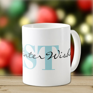 Mug Gros Monogramme et des souhaits d'hiver chauds 11o