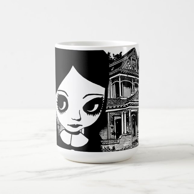 Mug Gros oeil Goth girl Maison hantée Art original (Centre)