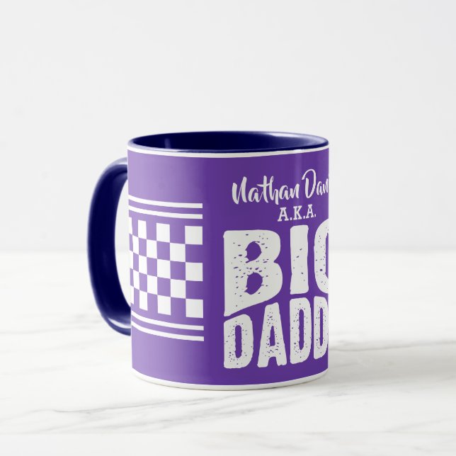Mug Gros Papa avec Votre Nom en Texte Blanc sur Fond V (Devant gauche)