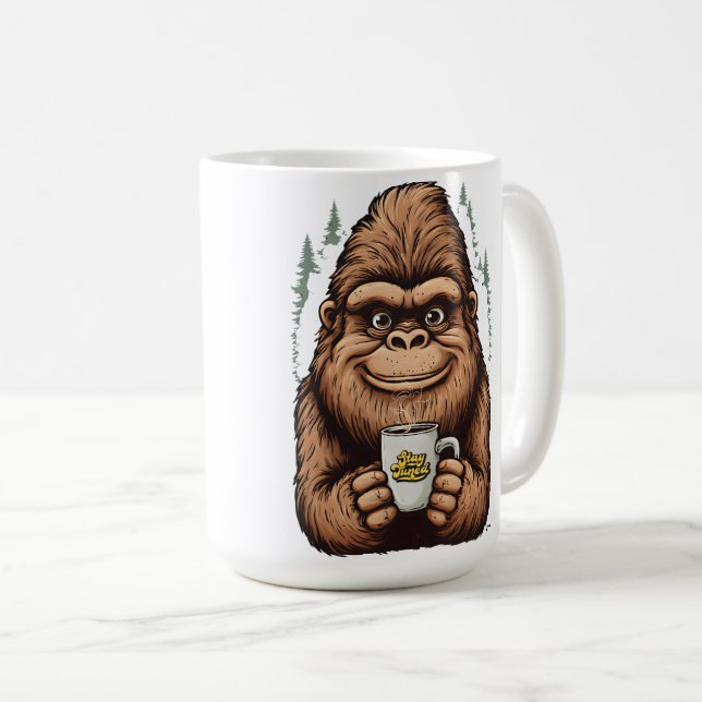 Mug Gros Pied Mignon Buvant du Café  Sasquatch Drôle  (Devant droit)