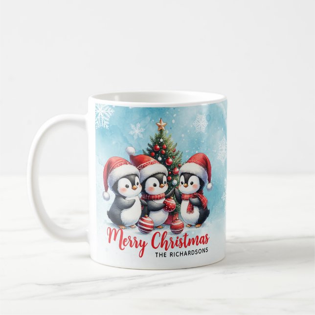 Mug Gros pingouins Bleu et Rouge Joyeux Noël (Gauche)