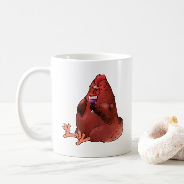 Mug Grosse poule rouge avec du vin (Avec donut)