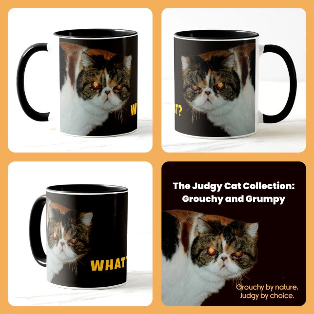 Mug Grouchy Exotic Shorthair “WHAT?” Judgy Cat (Créateur téléchargé)