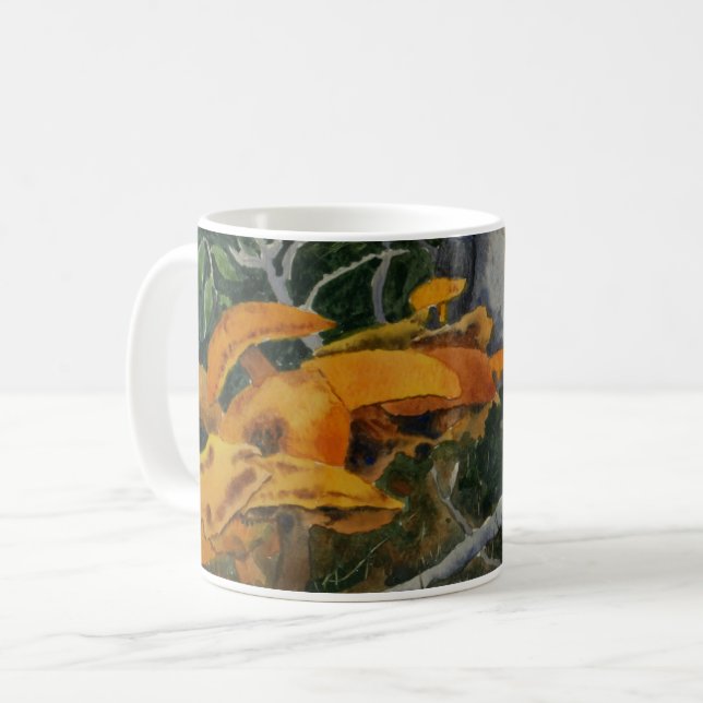 Mug Groupe de champignons sauvages, tabouret en bois (Devant gauche)