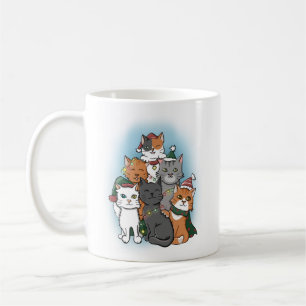 Mug Groupe de chats posant pour la photo de Noël