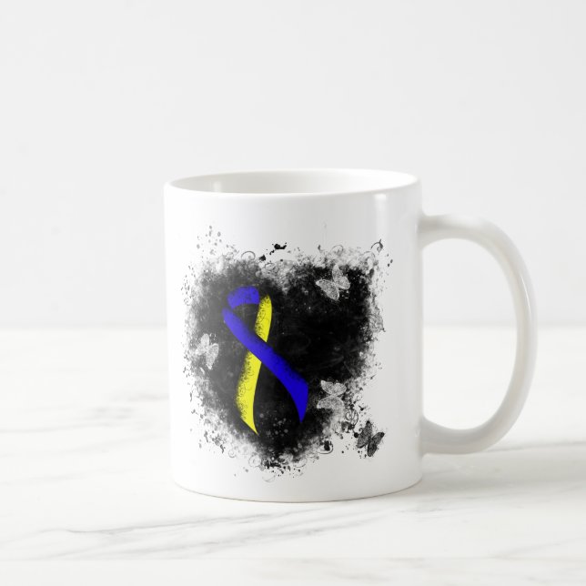 Mug Groupe de ruban de sensibilisation bleu et jaune (Droite)
