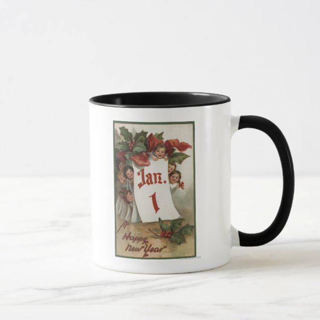 Mug Groupe d'enfants se cachant derrière le calendrier (Droite)