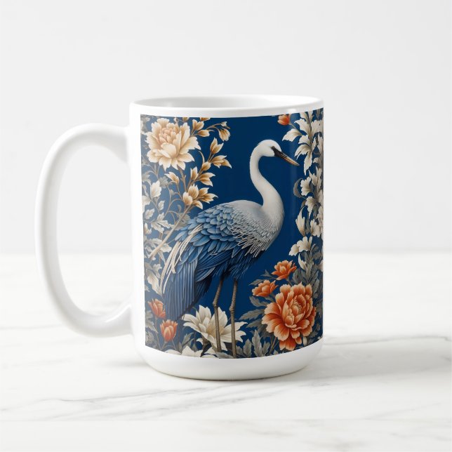 Mug Grue Bleue Élégante William Morris Inspiré (Gauche)