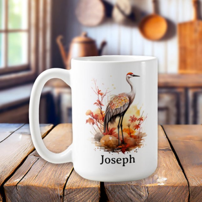 Mug Grue oiseau automne aquarelle faune  (Crane mug)