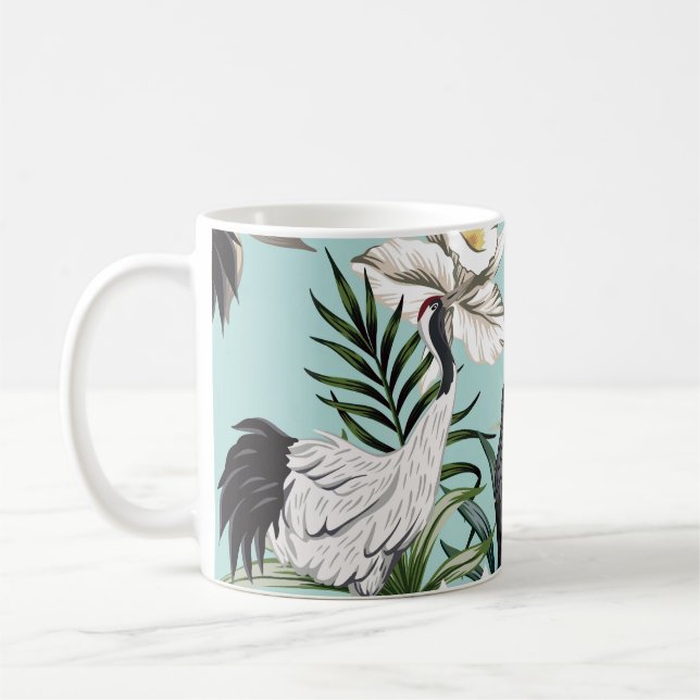 Mug Grue vintage tropicale, perroquet, lotus flowe (Gauche)