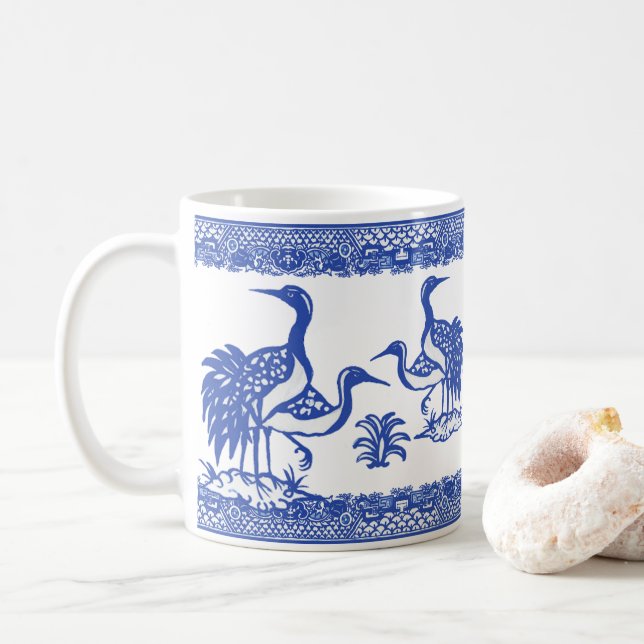 Mug Grues de saule bleu Oiseau Chinoiserie traditionne (Avec donut)