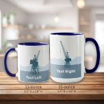 Mug Grues des chantiers<br><div class="desc">Silhouettes de deux grues à cargaison de chantier naval. icônes vectorielles avec couleur personnalisable. Texte personnalisé.</div>
