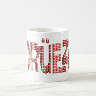 Mug Grüezi avec une superposition de drapeaux suisses.