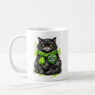 Mug Grumpy Black Cat Kiss Me I'm Irish Funny St. Patri