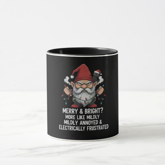 Mug Grumpy Christmas Gnome Tangled Lights Black Cat  (Centre)