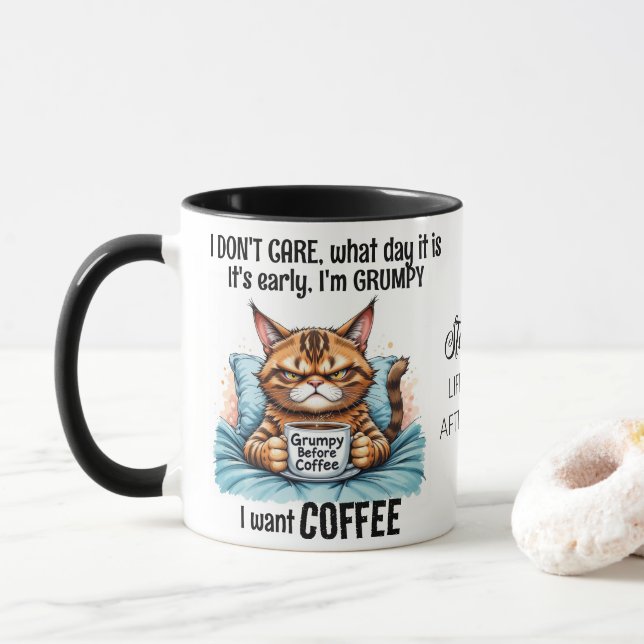 Mug Grumpy Funny Chat Boire Citation De Café (Avec donut)
