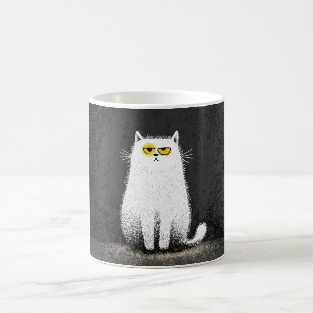Mug Grumpy White Cat – Funny Minimal Cat Art (Centre)