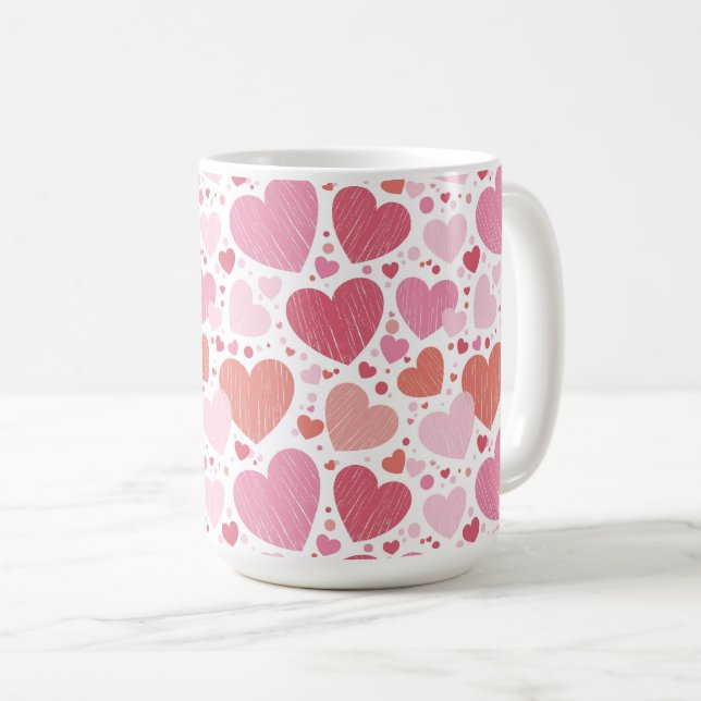 Mug Grunge Coeurs Tons de rose (Devant droit)