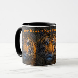 Mug Grunge de face du tigre de message personnalisé
