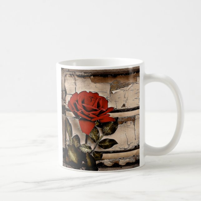 Mug Grunge Distressed Barne Bois Rustique Rose rouge (Droite)