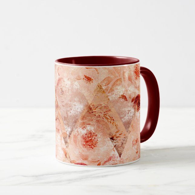 Mug Grunge motif floral. Arrière - plan de corail. (Devant droit)