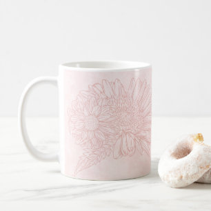 Mug Grunge Rose Pâle avec Nom et Chrysanthèmes