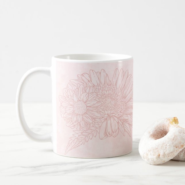 Mug Grunge Rose Pâle avec Nom et Chrysanthèmes (Avec donut)
