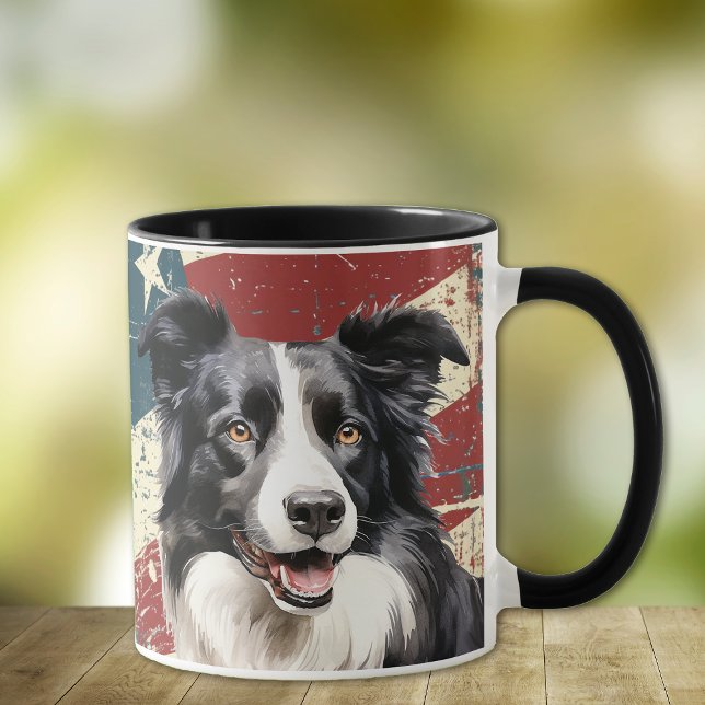 Mug Grunge USA Drapeau Frontière Collie Chien (Créateur téléchargé)