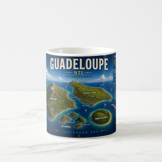 Mug Guadeloupe 971 Vintage Map (Centre)