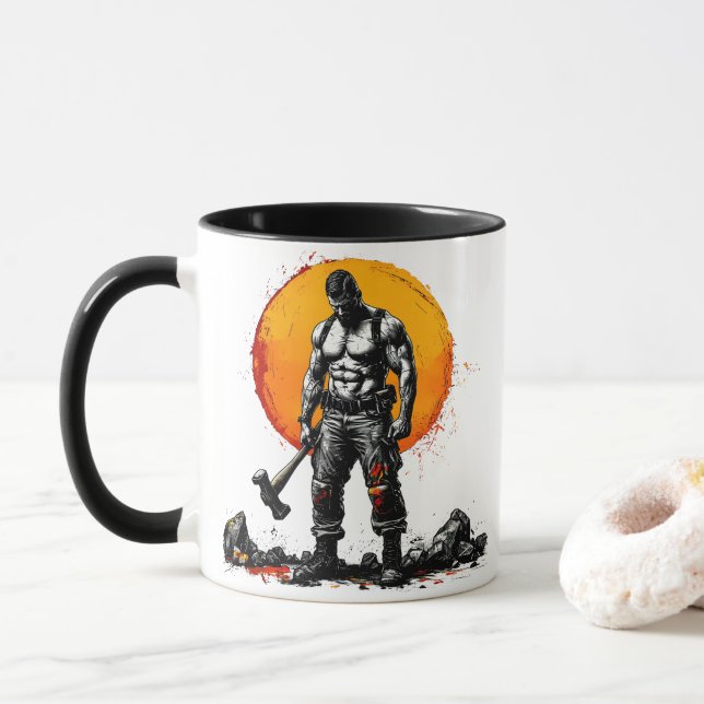 Mug guerrier barbare médiéval imaginaire hummer force (Avec donut)
