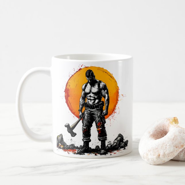 Mug guerrier barbare médiéval imaginaire hummer force (Avec donut)