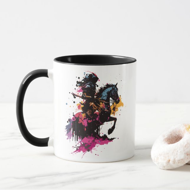 Mug Guerrier équitation cheval en aquarelle (Avec donut)