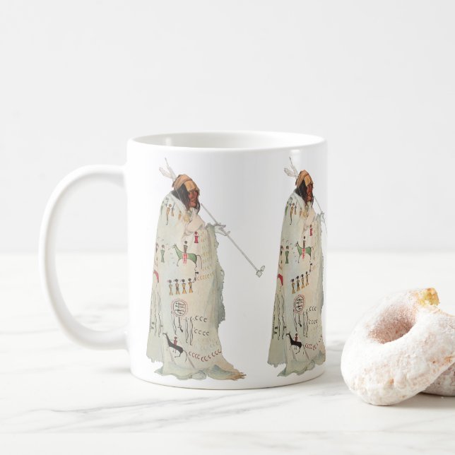 Mug Guerrier indien avec pipe Portrait de Karl Bodmer (Avec donut)