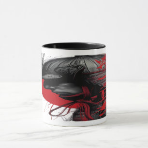 Mug Guerrier samouraï à l'encre japonaise Soleil rouge