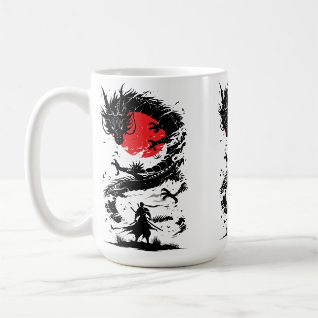Mug Guerrier samouraï et combat de dragon (Gauche)
