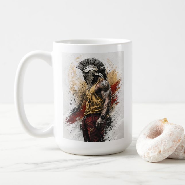 Mug Guerrier spartiate moderne – Force antique moderne (Avec donut)