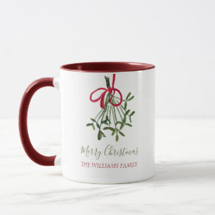 Mug Gueule de loup de Noël aquarelle Ruban rouge festi