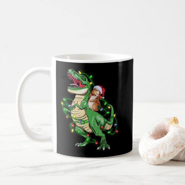 Mug Guinée équitation Noël Lumière T Rex Dinosaur (Avec donut)