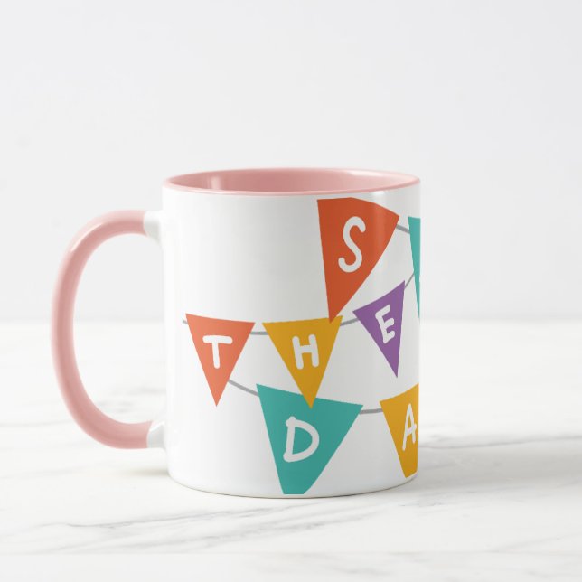 Mug Guirlande colorée "Joyeux Anniversaire" rose bicol (Gauche)