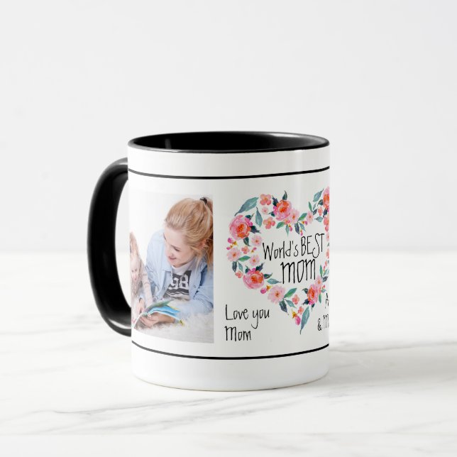 Mug Guirlande florale de coeur du meilleur rose de la (Devant gauche)
