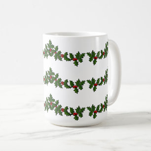 Mug Guirlandes de Noël de houx rouge vert blanc